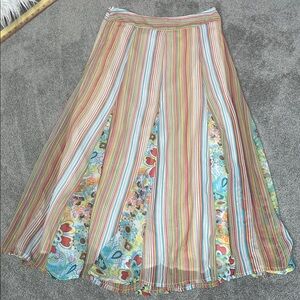 Flowy Hippie Chic Skirt Multi Striped with Mod Floral Inserts Size Small